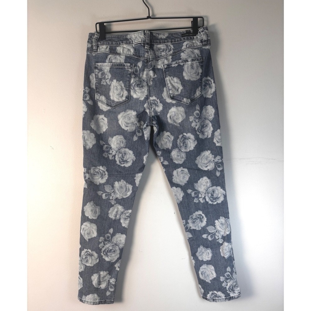 LC Lauren Conrad Womens Floral Rose Print Skinny Jeans Blue Grey Size 10